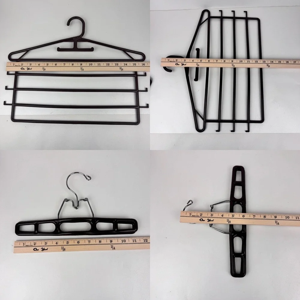 1 Vtg Plastic Brown 5 Tier Closet Hanger w Side Hooks and 2 Plastic Hangers READ